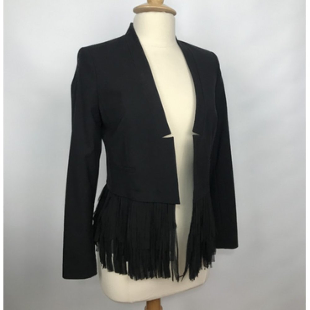 Banana Republic Black Wool Blazer w Fringe Ends 6P - Picture 4 of 9